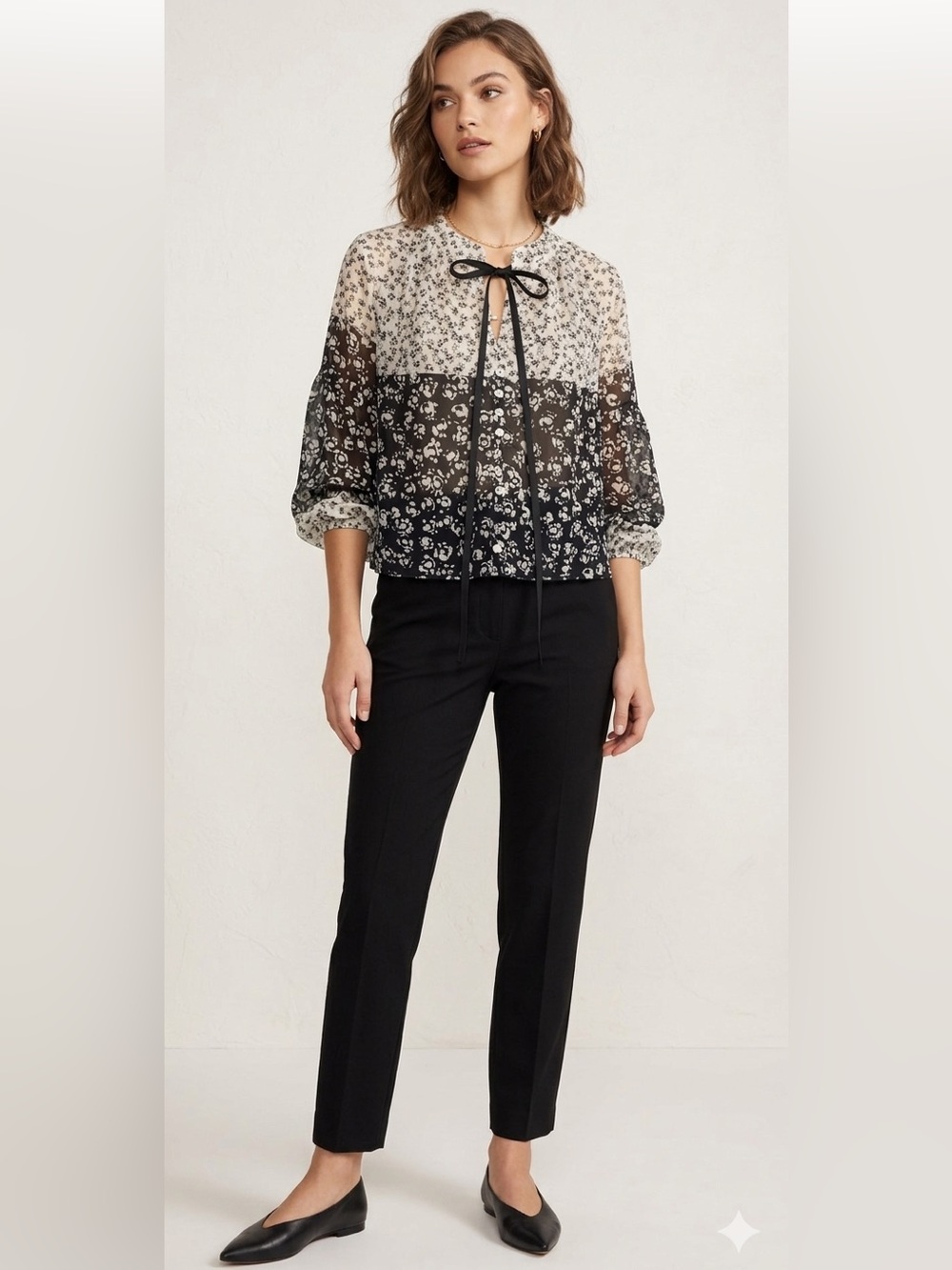 Joie Caillie || Woman’s Black White, long sleeves Boho Blouse  size Medium